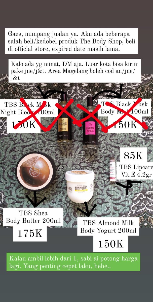 nunskiii's tweet photo. @dpasaribu00 Kak, numpang jualan lebihan produk The Body Shop ya. Tinggal Almond Milk Body Yogurt, Shea Body Butter &amp; Lipcare Vit. E. Pengiriman dari Magelang. Makasih ☺️ https://t.co/Q3k23lEXtB