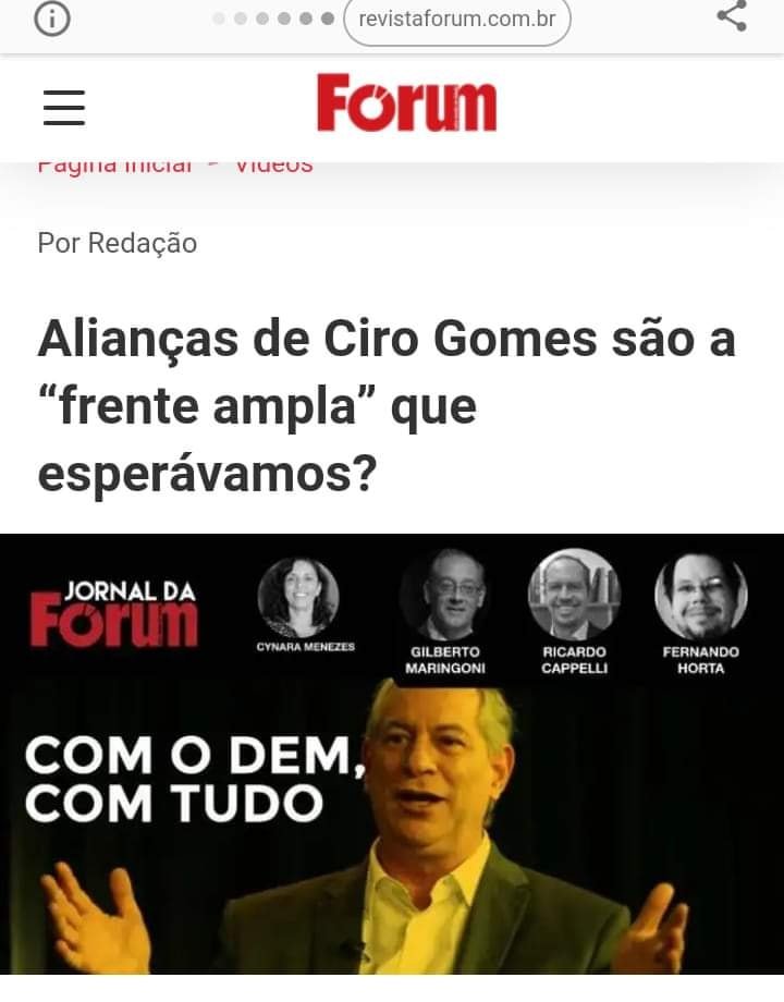 Fredkrepe's tweet photo. O mais curioso é que a Revista Fórum chama um "debate" sobre as alianças do Ciro e convidam um caluniador profissional do petismo, um quadro do PSOL, um do PCdoB e ninguém do PDT. Não escondem mais o papel de aparelho de hegemonia/assassinato de reputação do petismo. https://t.co/FdFf6JCgzB
