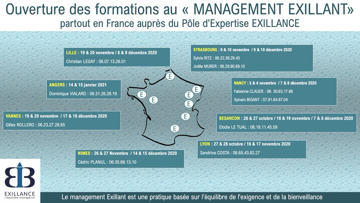 FondateurIC's tweet photo. Ouverture des formations au MANAGEMENT EXILLANT partout en France. @angers @lille @vannes @besancon @nancy @nimes @lyon 
https://t.co/KY23RJ8hmz https://t.co/cG16k9eHsO