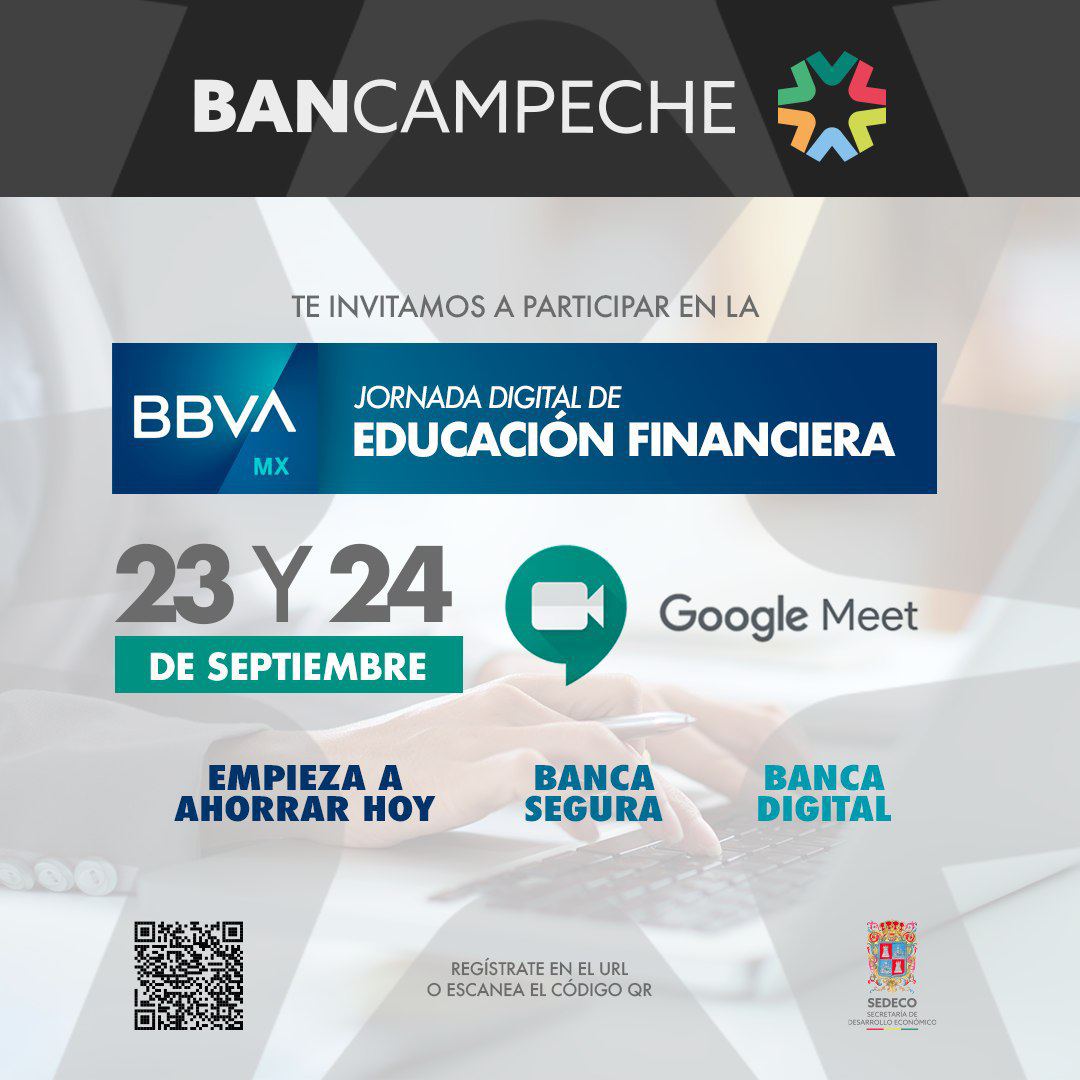 BANCAMPECHE_'s tweet photo. Te invitamos a participar en los webinars "Empieza a ahorrar hoy", "Banca Segura" y "Banca Digital", los días 23 y 24 de septiembre, que junto a @BBVA_Mex llevaremos a cabo para brindarte tácticas financieras y tecnológicas. 

Registro en https://t.co/98yEkSI1bL

¡Te esperamos! https://t.co/HO0JFvA4nS