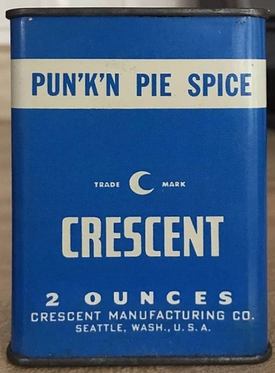 Pumpkin Pie recipe (pun'k'n pie spice, Crescent Manufacturing Co., CanCo code 1952)
