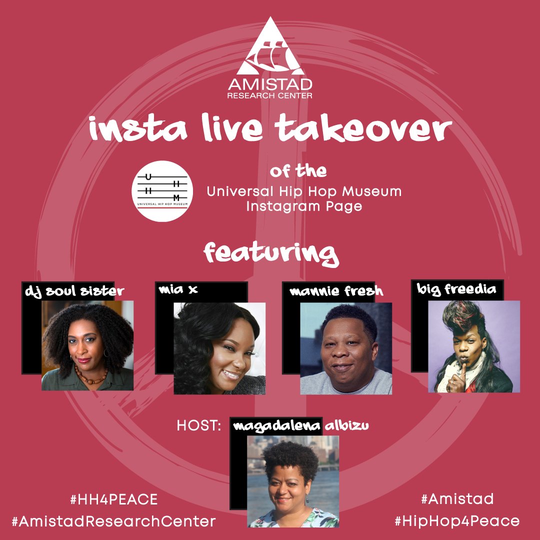 AmistadResearch's tweet photo. TONIGHT 👉🏿Our host, Magdalena Albizu of NubianLatina Productions, along w/@djsoulsister, @TheRealMiaX, #MannieFresh, & @bigfreedia are doing a LIVE IG Takeover of @uhhmuseum's account. Come represent⚜️New Orleans⚜️hip hop starting at 6p CST/7p EST #Amistad #HipHop4Peace #HH4PEACE https://t.co/mfRkrEthBL
