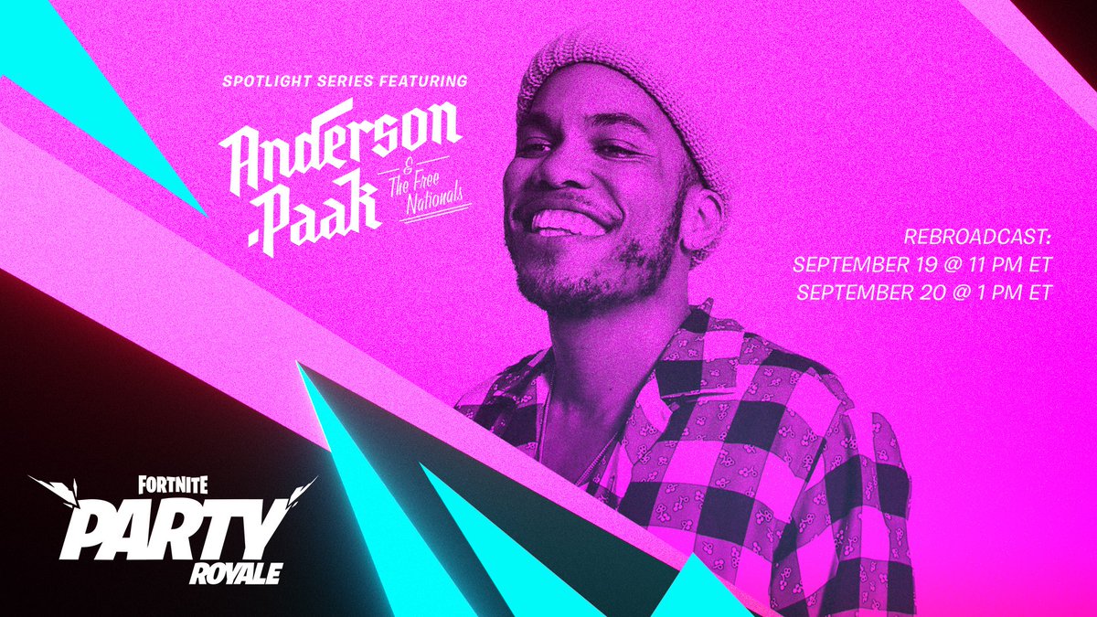 Fortnite (@fortnite) on Twitter photo We may never come down from that live performance from <a href="/AndersonPaak/">Anderson Paakody</a> and the <a href="/freenationalsXX/">The Free Nationals</a>
Catch a rebroadcast of the show coming up at 11 PM ET and on September 20 at 1PM ET. We may never come down from that live performance from <a href="/AndersonPaak/">Anderson Paakody</a> and the <a href="/freenationalsXX/">The Free Nationals</a>
Catch a rebroadcast of the show coming up at 11 PM ET and on September 20 at 1PM ET.