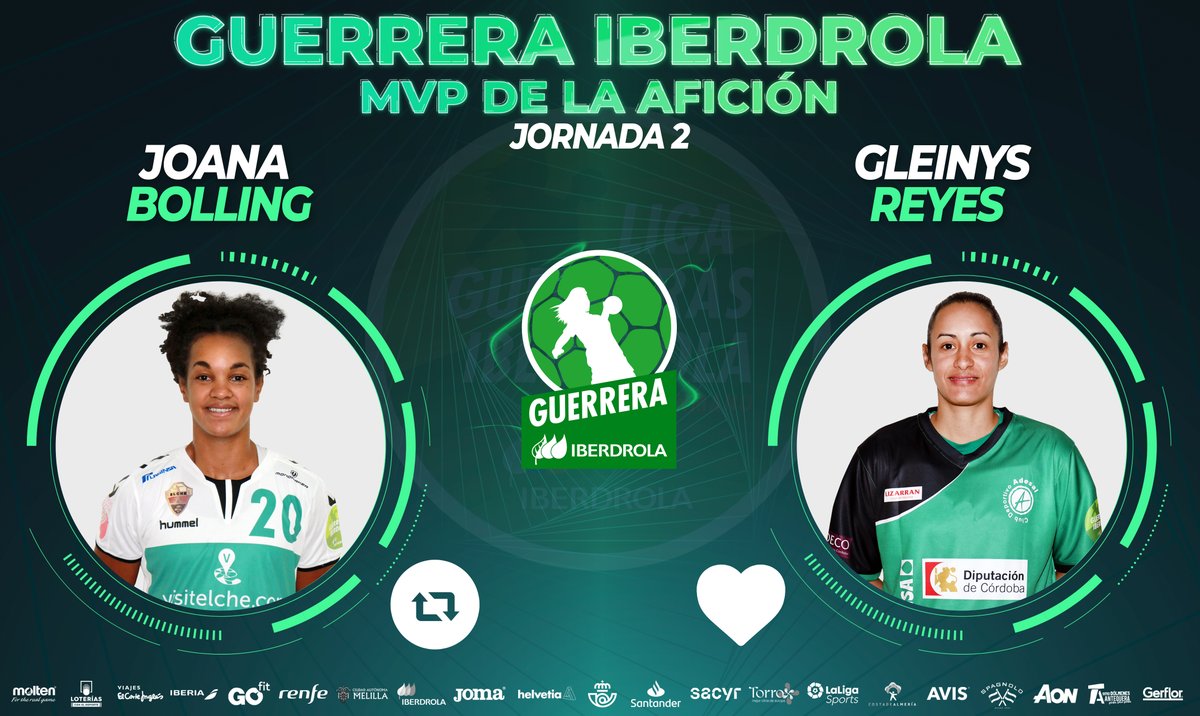 Liga Guerreras Iberdrola (@iberdroladhf) on Twitter photo ⭐️ #GuerreraIberdrola - Jornada 2
🆚 <a href="/cbm_elche/">Atticgo Balonmano Elche</a> : <a href="/BalonmanoAdesal/">Adesal Córdoba</a>
♻️ RT: <a href="/JoaBolling/">Joana Bolling</a>
❤️ Me gusta: Gleinys Reyes ⭐️ #GuerreraIberdrola - Jornada 2
🆚 <a href="/cbm_elche/">Atticgo Balonmano Elche</a> : <a href="/BalonmanoAdesal/">Adesal Córdoba</a>
♻️ RT: <a href="/JoaBolling/">Joana Bolling</a>
❤️ Me gusta: Gleinys Reyes