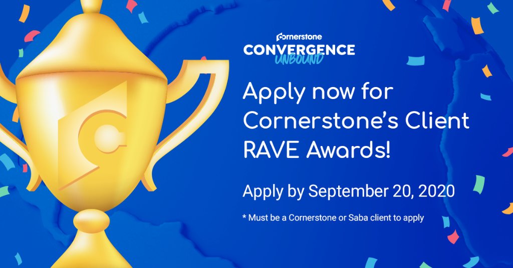 Are you a rockstar Cornerstone or <a href="/sabasoftware/">Saba</a> client? Apply now for our global Cornerstone RAVE Awards! Applications are open to all global clients through Sept. 20. Winners will be announced on 10/20. #CSODConf20 #CSODHappyClients csod.info/3ky3Pdm