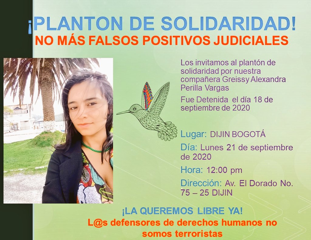 PLibertarios's tweet photo. A rotar invitación...
#LaQueremosLibreYa Greissy Alexandra Perilla Vargas es #DefensoraDDHH
#PlantónDeSolidaridad Lunes21S https://t.co/637XStDdGY