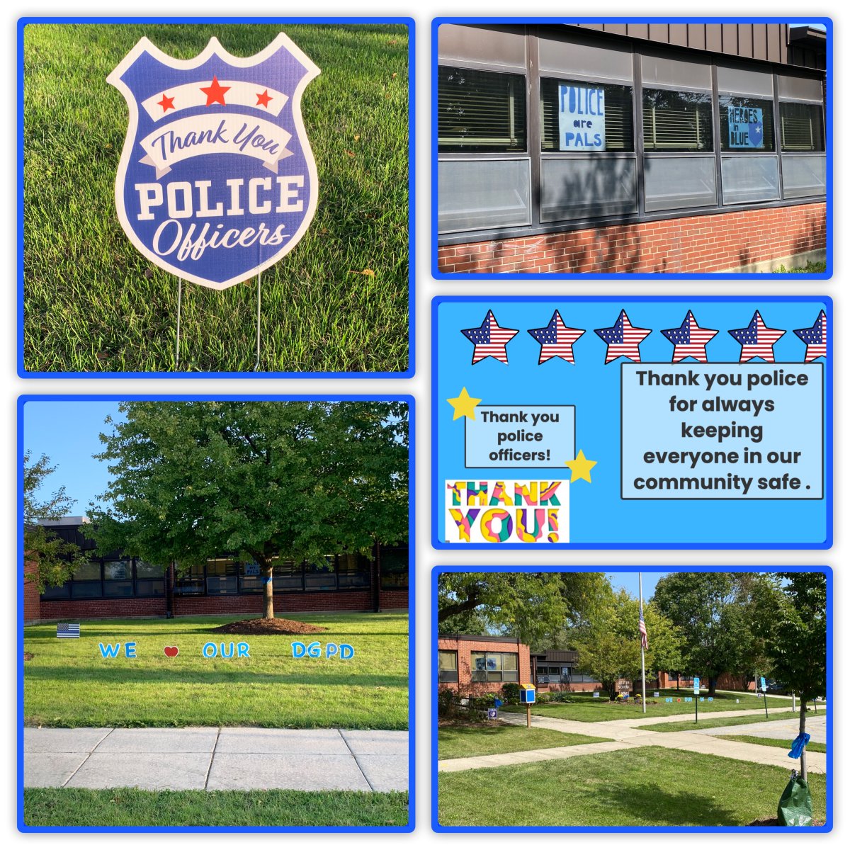 Today is "Thank a Police Officer" Day! Reach out to our DGPD men and women in blue to show your appreciation for these community workers like the LE students and staff did. 😁💙💛👏 #le58rocks #dg58pride
