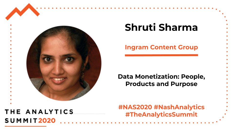 2 days until NAS2020! Shruti Sharma from Ingram Content Group will speak on "Data Monetization: People, Products and Purpose"

Learn More &amp; Register for the Virtual #NAS2020: bit.ly/3iDuogk

#AnalyticsSummit2020 #NashAnalytics <a href="/shrutijalewar/">shruti sharma</a> <a href="/IngramContent/">Ingram Content Group</a>