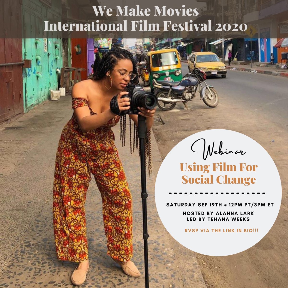 Today at 12 PT/3 ET it's goin down! We're keepin it 💯 in our webinar on anti-racism and using your craft for social change! Join me and acclaimed filmmaker Alahna for a candid presentation and an open dialogue.