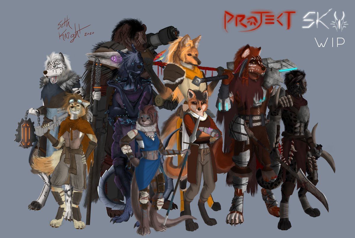 ProjectSky_Game's tweet image. Over the last few months I was working on concept art for each of the tribes you&apos;ll meet in Project Sky, and I&apos;m finally done.

Thanks to all of members on the Discord that gave feedback
as I needed it. ❤️🐺 
#ProjectSky #indiedev #IndieWorldOrder #conceptart #screenshotsaturday
