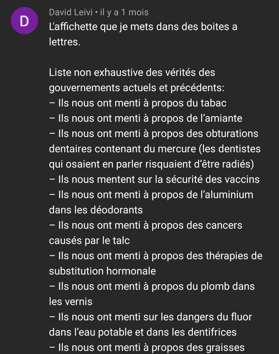 Résultat Il y a 3,7k commentaires (en moyenne/video), le lien est au dessus et je ne suis pas descendu bien loin pour voir qu'on propage la bonne parole, des personnes déstabilisées en rupture avec la réalité que lui-même a perdu avec le temps et le nombre d'abonnés croissant.