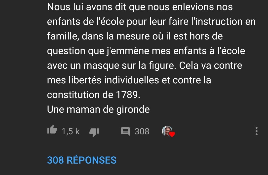 Et aussi indirectement, par le biais des parents, certains, conquis de ses affirmations, allant même à les retirer de l'école, ou même pensant que le gouvernement leur veut du mal (aux enfants)