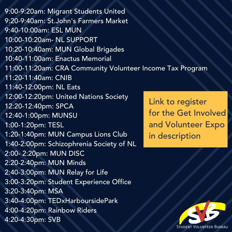 svbmun's tweet photo. GIVE is happening on September 22nd at 9am!

Each volunteer organization has been assigned a time slot. Check out the schedule below and join us to hear how you can get involved with each organization!

Link to join: https://t.co/4yd23g8wvO https://t.co/iNyxSdy47l