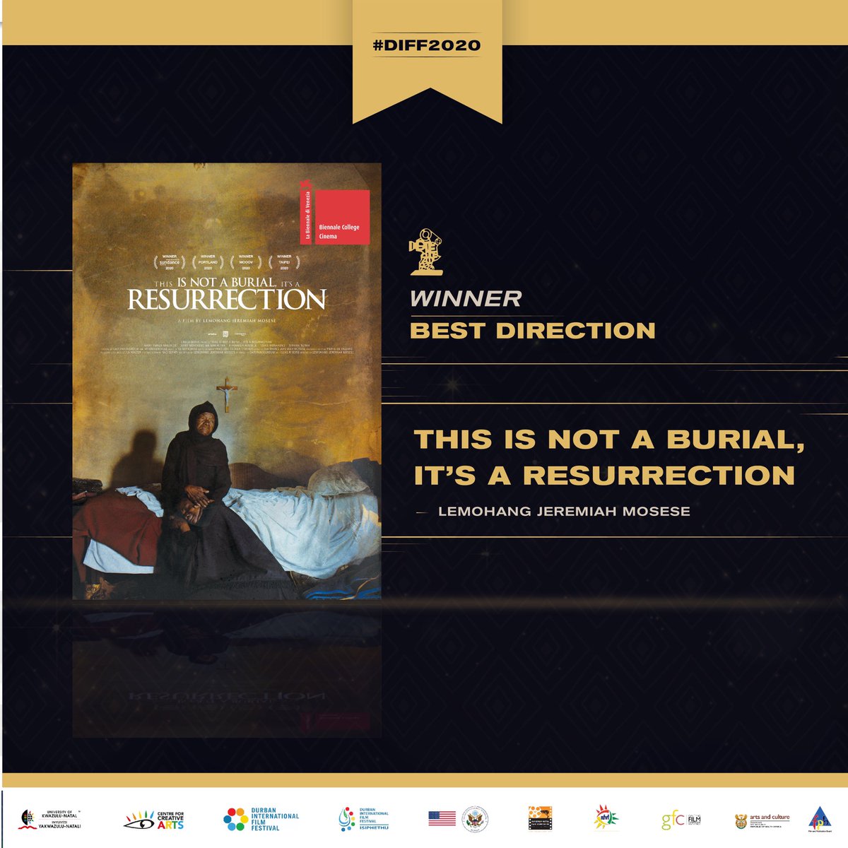 DIFFest's tweet photo. Winner for Best Direction:
This Is Not A Burial, It’s A Resurrection by Lemohang Jeremiah Mosese 

#DIFF2020 #DIFFAWARDS #DiffAtHome https://t.co/QnQq2vV8u1
