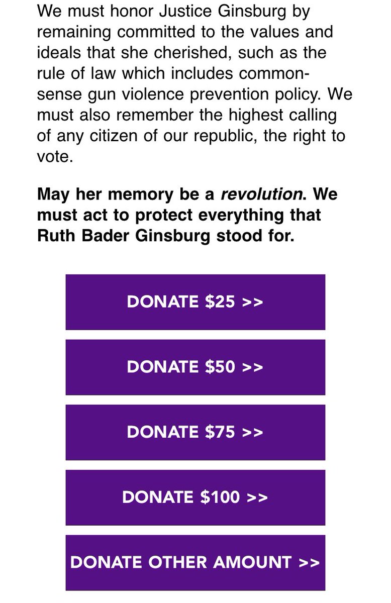 Gun control groups now sending out RBG-themed fundraising pleas.