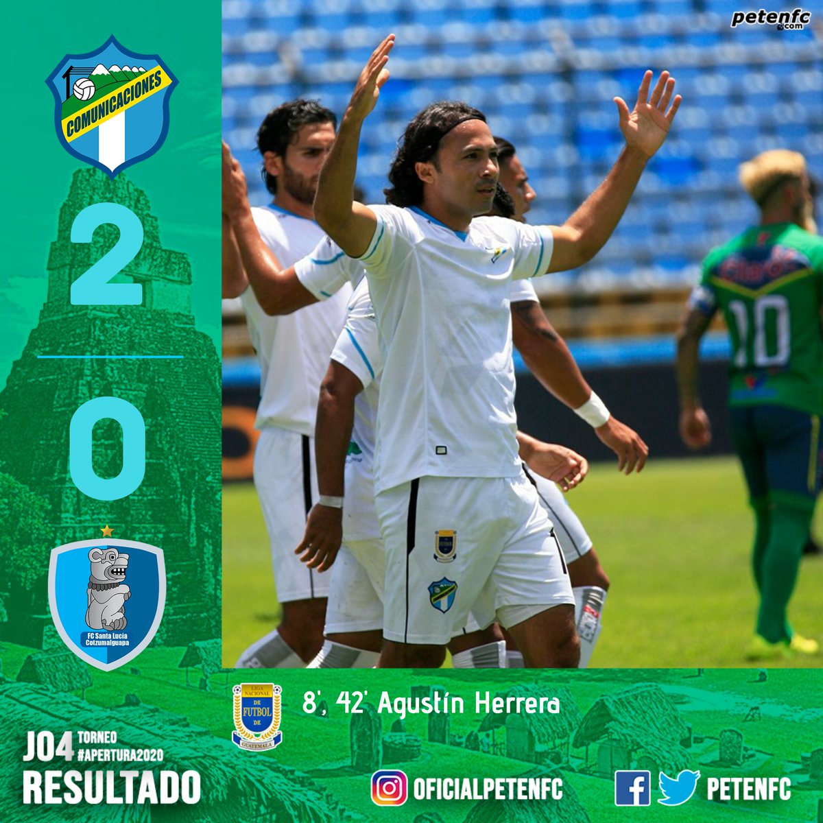 petenfc's tweet photo. #Apertura2020 🇬🇹 ¡VICTORIA CREMA! 👻

Comunicaciones FC venció 2-0 a Santa Lucía Cotzumalguapa con dos goles del mexicano Agustín Herrera. Los Cremas se colocan en el liderato general.

👊 #PoderPetenero
✅ Kendel Herrarte fue titular y disputó su cuarto partido completo al hilo. https://t.co/w4NrUBQl81