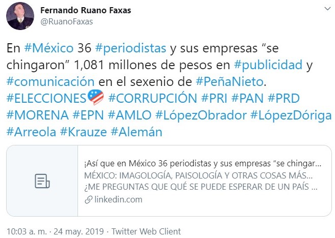 RuanoFaxas's tweet photo. @epigmenioibarra @julioastillero ¿Solamente 650 firmaron el desplegado contra #LópezObrador? Los mexicanos son 160 millones: 120 millones en #México y 40 en #USA
https://t.co/idXSNg0Pro
#PERIODISMO #LITERATURA #EstoTieneQueParar #CORRUPCIÓN #CHAYOTE #EMBUTE #COMPLOT #AMLO @lopezobrador_
https://t.co/Mz0ZQztXmU https://t.co/2AMKxRoUsa