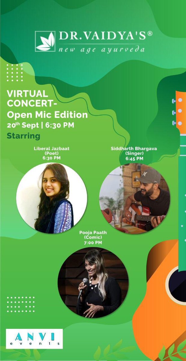 AnviEvents's tweet photo. Proud to host this #virtualconcert on #InstagramLive on Dr. Vaidya’s official handle with our #aspiring &amp; #inspiring #artists Pooja - #comic Siddhartha - #singer &amp; Surbhi - #poet ✨
#LiveEvents #AnviEvents https://t.co/PteSUJvmOh