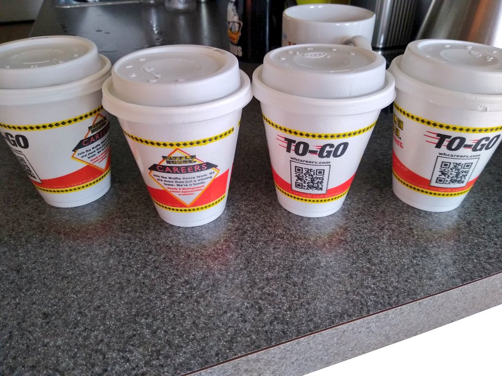 DevBrian's tweet image. These 4 child size coffees might be enough for this one adult 😄☕ @WaffleHouse #CoffeeTime #Desperation #StillNoPower