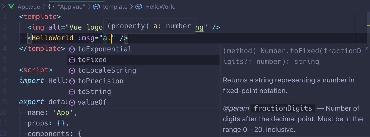 youyuxi's tweet image. Also, this already works:
- Type checking of binding expressions (with hover type information)
- Type-based auto-completion