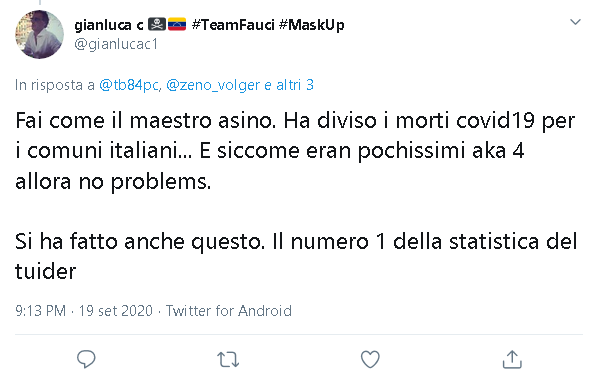 SignorErnesto's tweet photo. Qualcuno di buona volontà e ferrea determinazione dovrebbe accollarsi il caso @gianlucac1
Se per lui 32mila morti circa sono pochi ha bisogno di voi.
Ps: non diviso, sommato. I decessi per comune sono già divisi dall'ISTAT.
Qui il metodo.
https://t.co/w5CUy5tAWF
#duOO https://t.co/rwH65gYgEP