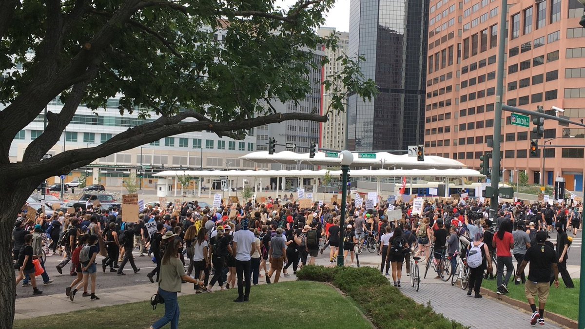 Marching north on Lincoln now as the crowd fills the street