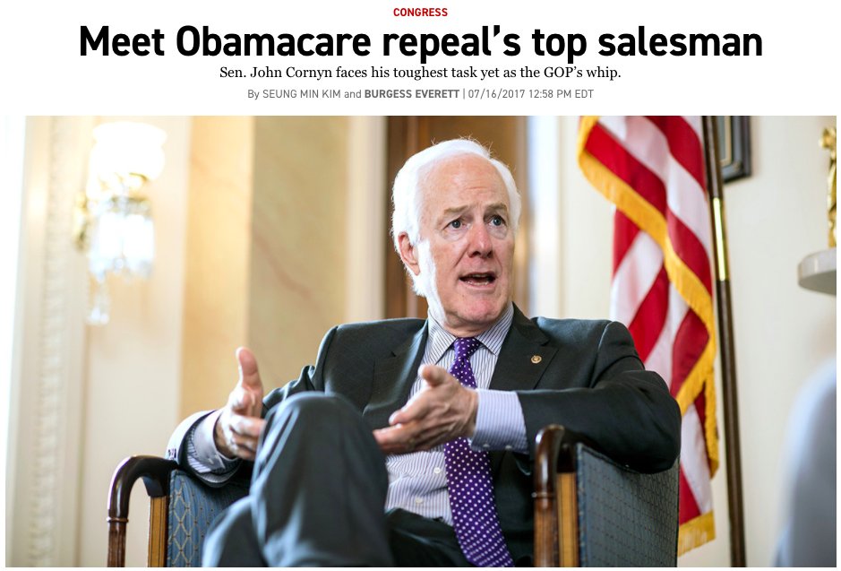  #CorporateCornyn voted 20 times to repeal the Affordable Care Act — earning him the name "Repeal's Top Salesman."His schemes could gut protections for 4.8 million Texans with pre-existing conditions, increase Texans’ premiums by 78%, and impose an age tax on older Texans.