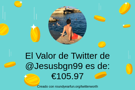 Mi valor en Twitter es de: €105.97

Encuentra el tuyo(a) con clockurl.co/key/twitterwor…

⠀