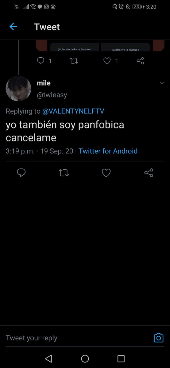 This one says "I'm also panphobic cancel me"