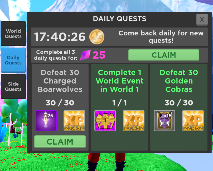 World Zero On Twitter Don T Forget To Complete Your Daily Quests For 25 Free Crystals Each Day Plus Class Tickets Equipment Pet Food Worldzero Roblox Https T Co R34gbs7ctx Https T Co 3ocpkfqgdm - world zero roblox classes