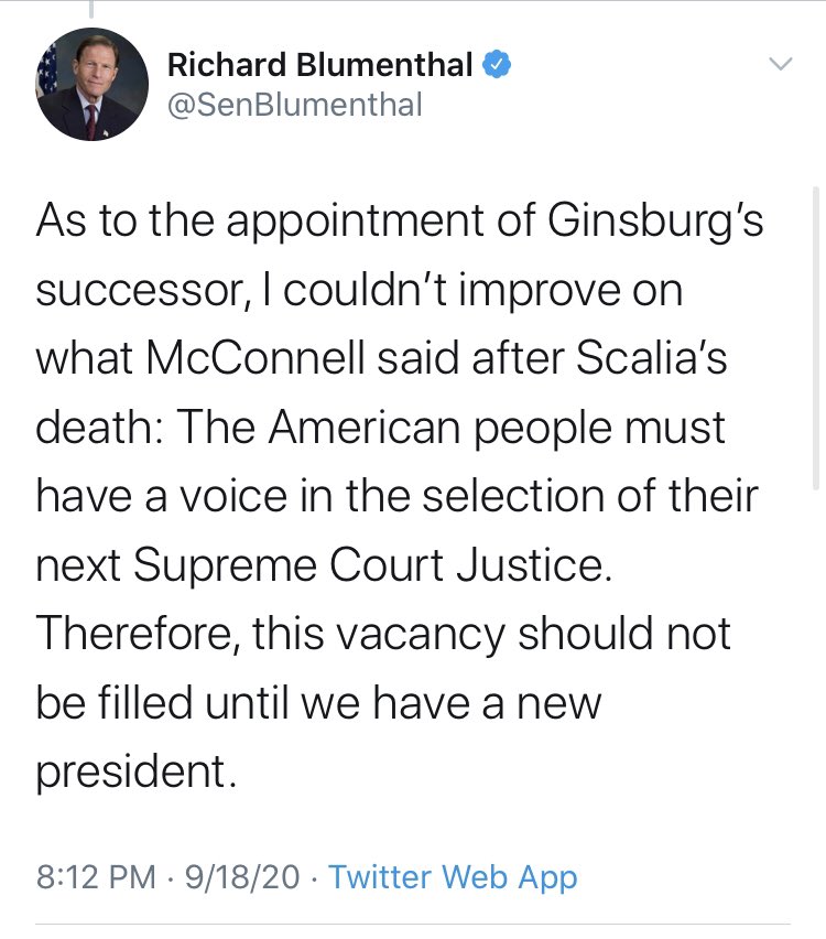 What say you,  @SenBlumenthal do you no longer think that  #WeNeedNine, even with an election on the horizon?