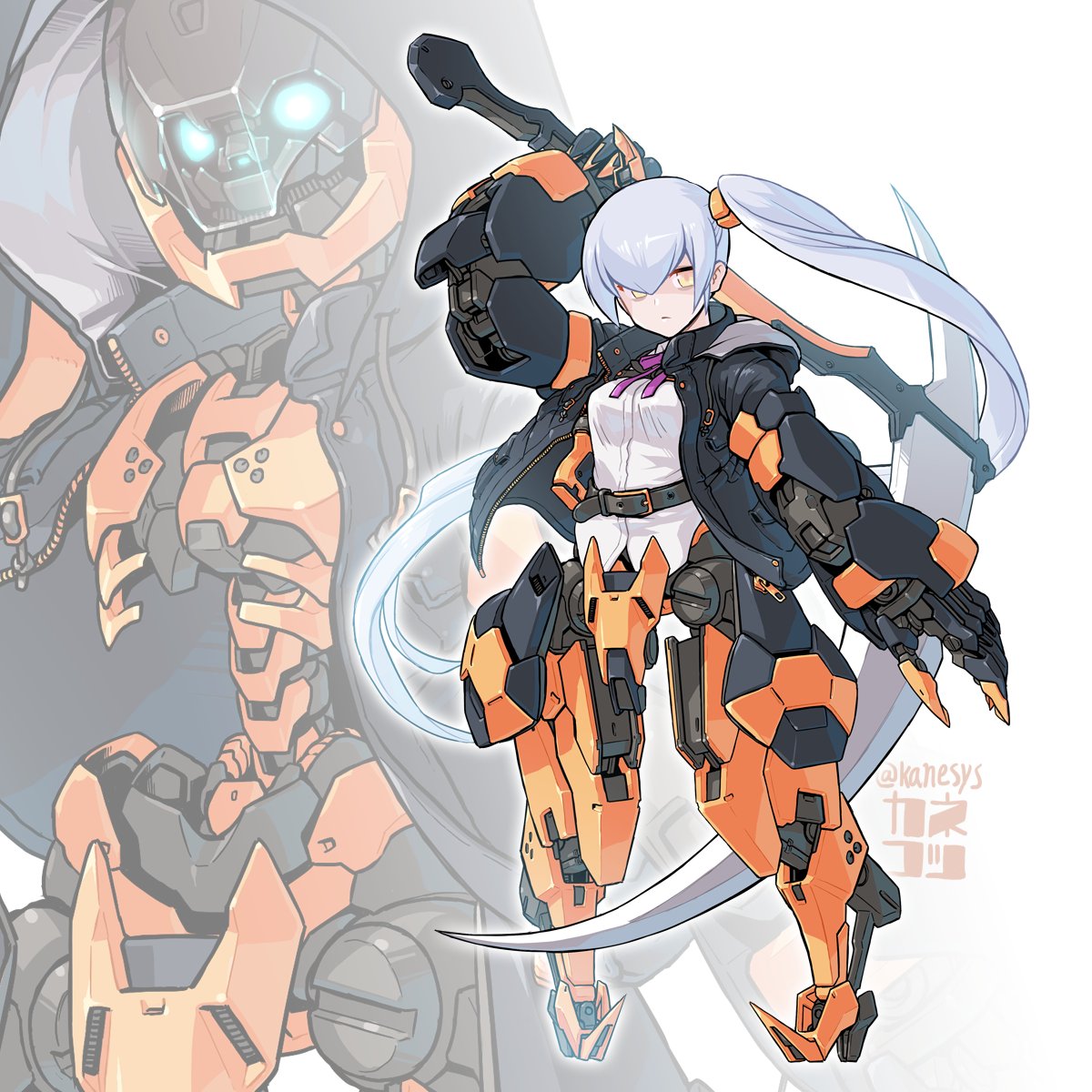 1girl robot twintails mecha weapon holding holding weapon  illustration images