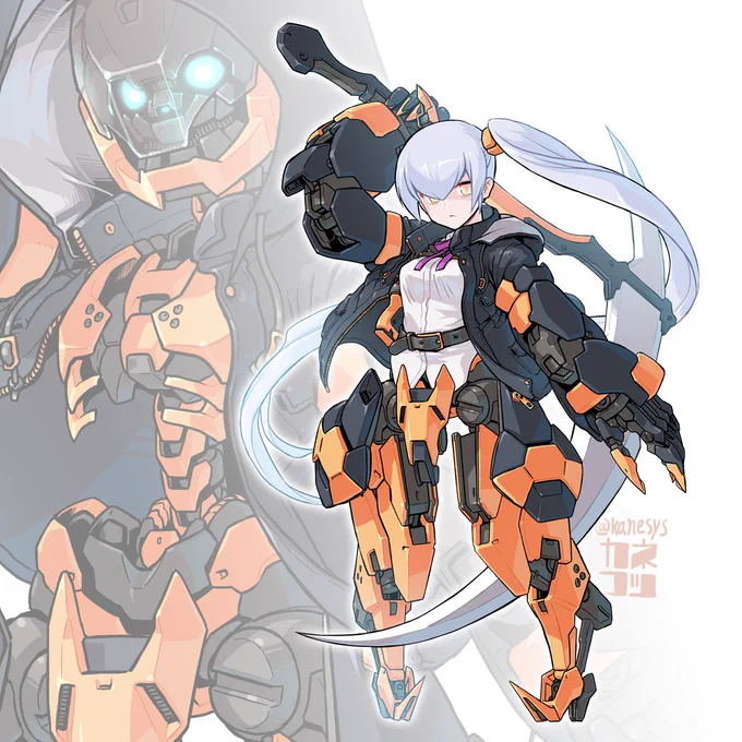 新メカ少女テスト5。
死神さん。今回から仕切り直しということでレイアウト変えモチーフを原点回帰させてみる 