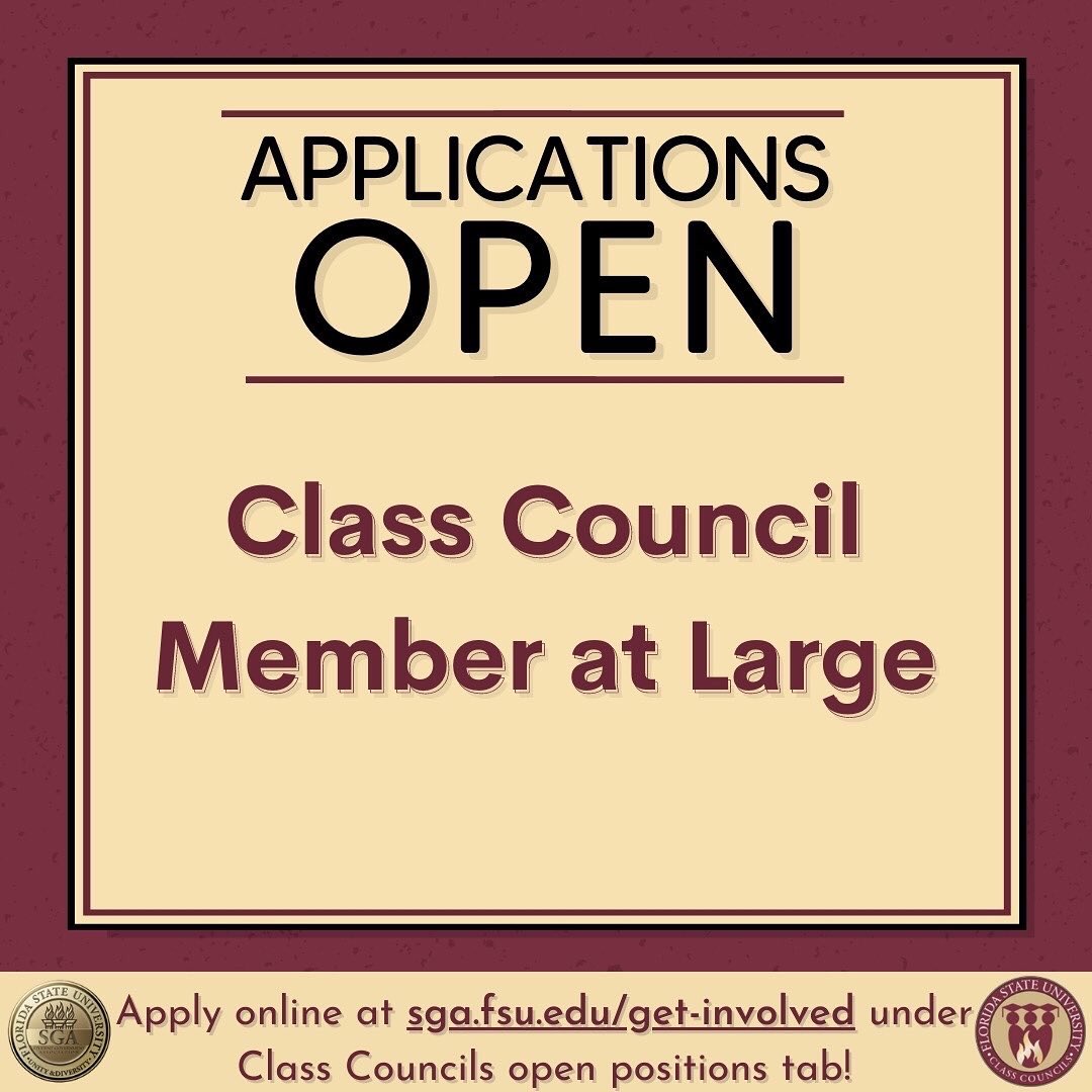 FSUClassCouncil's tweet photo. DEADLINE EXTENDED! 
Looking to lead and be a voice for your graduating class? Apply to be a Member at Large with the Senior, Junior, or Sophomore Class Council! Application link is in the bio 🎉 (DM us with any questions) https://t.co/4Q3beqJ87E