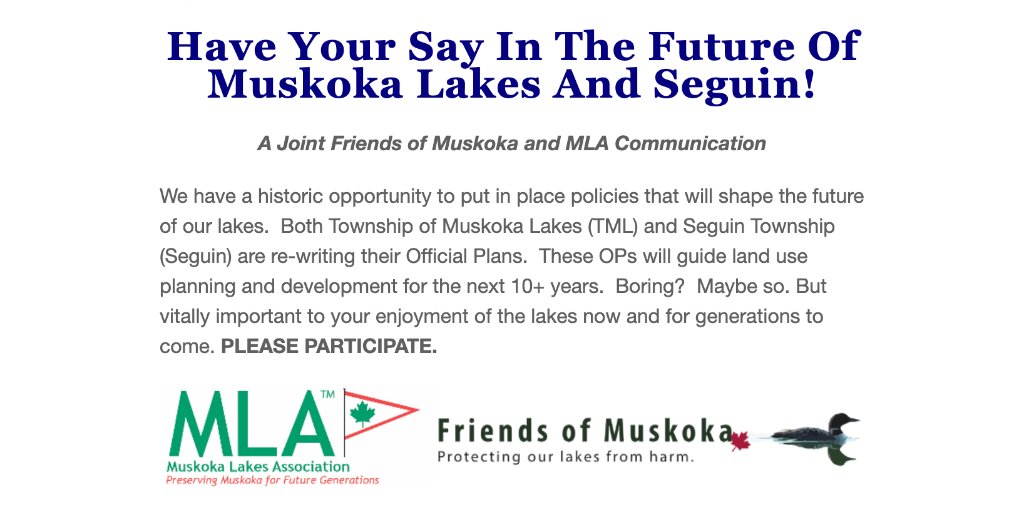 Public Input on the Official Plans for Muskoka Lakes and Seguin - mailchi.mp/693355470ecb/w…