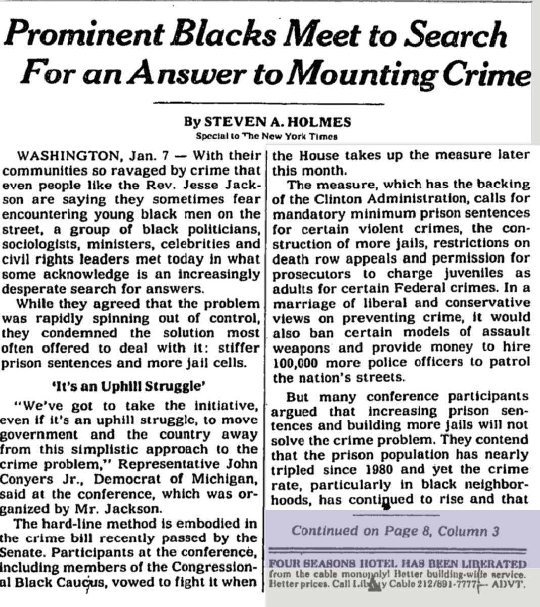 I don't blame Hilary for this. I also KNOW that the people who insist that "that was the solution back then" are liars. We always knew being "tough on crime" was not the answer. For instance, there were black lawmakers who fought the 1994 crime bill at the time.