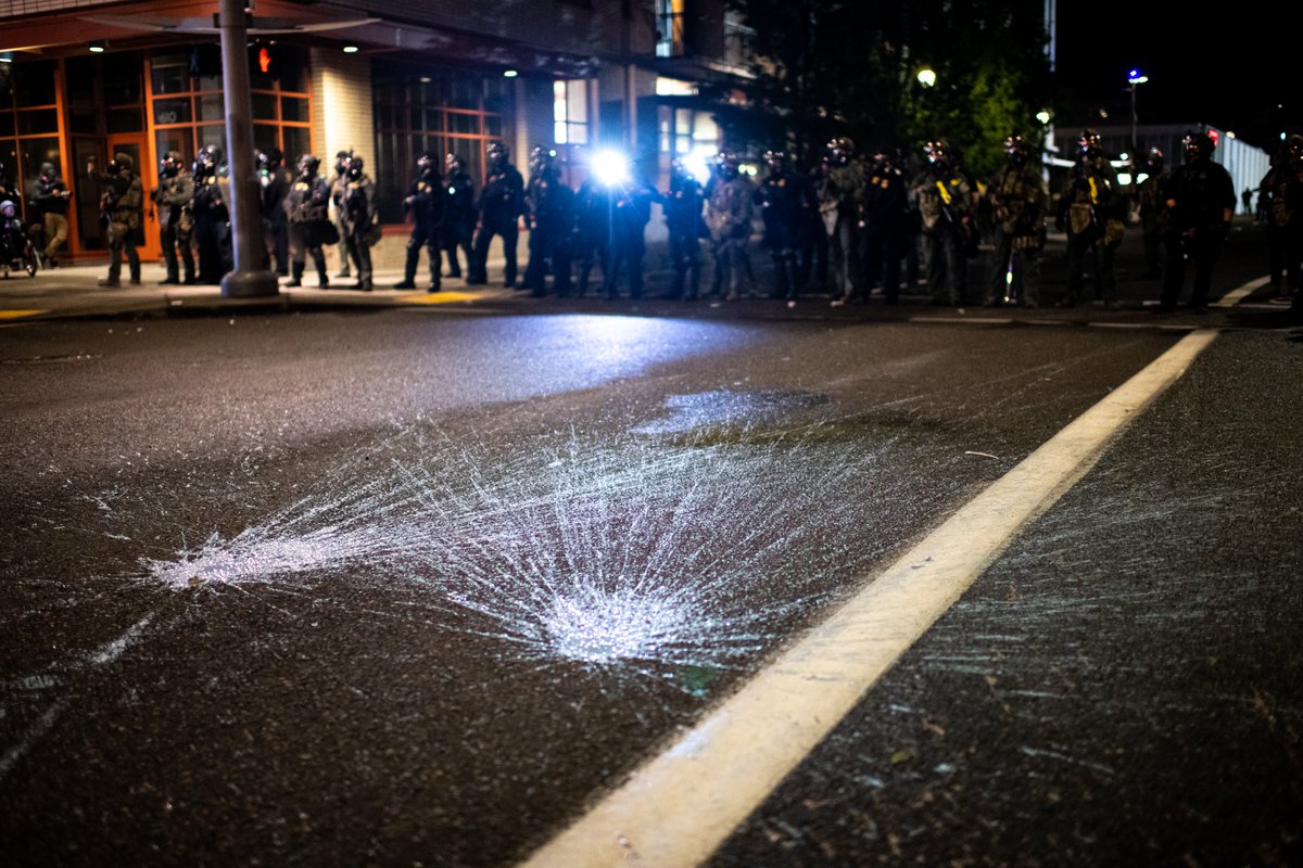 Light blue paint was the protesters projectile of choice while many federal agents wielded M4 rifles.