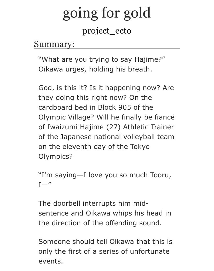 NT (alternatively read: iwa love club participants) shenanigans at its finestolympic fics are my downfall as always everyone is absolutely hilarious in this and i cant even articulate how much serotonin this brought me bc it made me laugh, as well as cry https://archiveofourown.org/works/25952968 