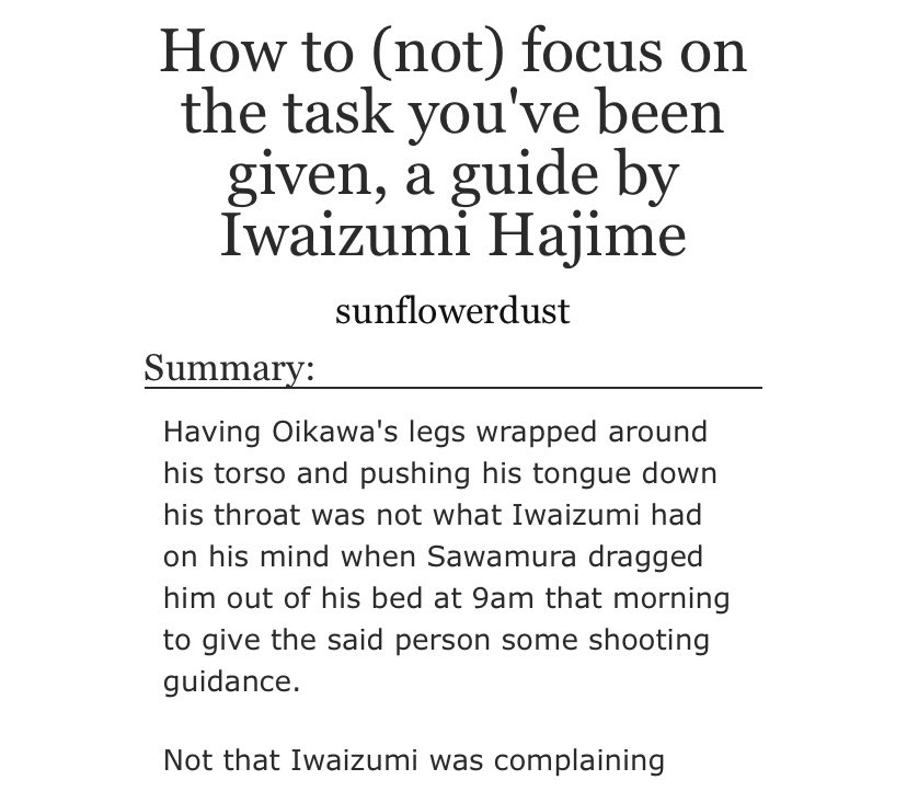 iwa agrees to help daichi out and train oiks on his free day, yet they do more than just train…. theres just something so enticing helping someone out w their shooting oooooof this was so hot and i could FEEL THE SEXUAL TENSION COMING FROM MY SCREEN https://archiveofourown.org/works/26211025 