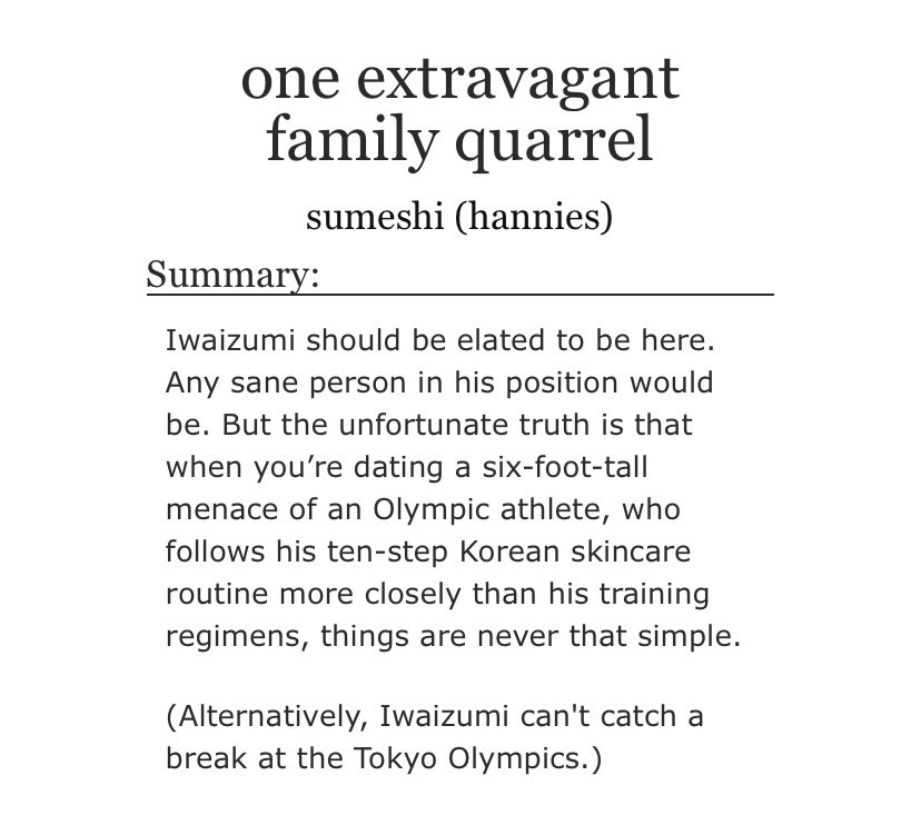 i will NEVER, AND I MEAN N E V E R GET TIRED OF IWAOI OLYMPIC FICS AND THIS DOES NOT DISAPPOINT!!when argentina oiks thrives /I/ thrive too (and i also break down into a million pieces and cry for days bc im so proud of him) https://archiveofourown.org/works/26238754 