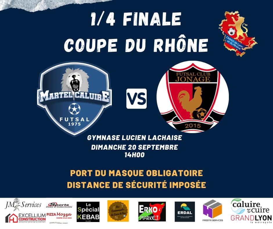 MartelFutsal's tweet photo. 🔵⚪️1/4 DE FINALE COUPE FUTSAL DU RHÔNE⚪️🔵
1/4 de finale de la coupe du Rhône de futsal ce Dimanche!
🚨La jauge du public sera limitée à 100 personnes 🚨
😷Masque obligatoire pour tous (à partir de 11ans)
💦 Gel hydroalcoolique à l'entrée
.
#MARTELCALUIRE #ICICESTMARTEL https://t.co/COY7ZXLAIu
