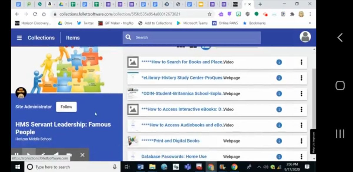 HMSDiscoveryDen's tweet photo. Ms. Froelich and I are flipping her Servant Leadership project. After watching a video tutorial, Ss choose from a curated Destiny Collection to research famous leaders and cite their sources. @HMS_huskies @PamelaJ2014 https://t.co/06dtPmrx2L
