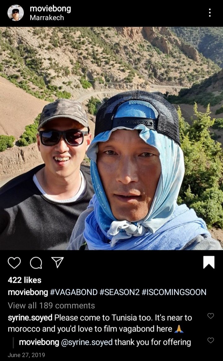 Vagabond finished their filming for season 1 on May 2019. Then on June 2019, the crew of Vagabond went to Morroco to do some scouting & location hunting.The crew even said on his IG that S2 is coming soon. cr: moviebong (IG)