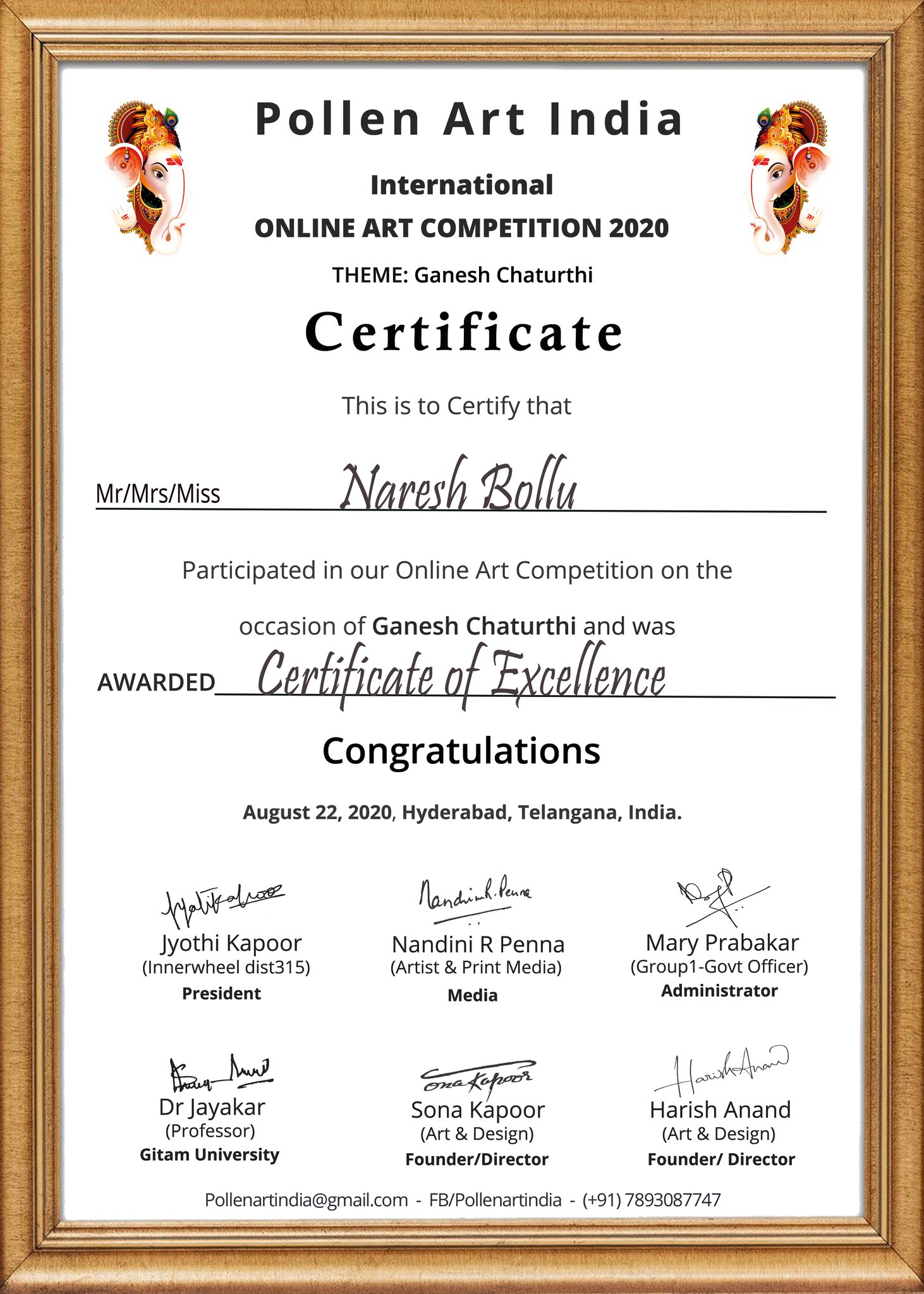 Artist Kavitha Jeyakumar on Twitter Happy to receive a certificate  ofmerit for my artwork 1st Prize2021 Thank you to the  Consulate General of India for the great honour to be in the