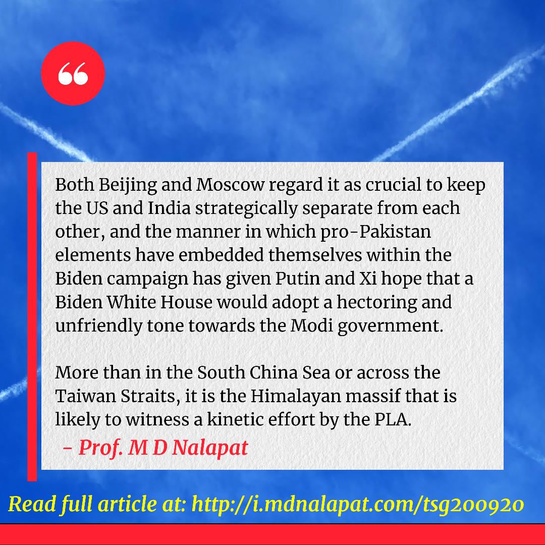 ❝Those in the US and India who seek to “prevent war” seem to be unaware that the conflict has already started, and will end only with the defeat of one side over the other.❞Xi gambles on Mission Meltdown in U.S. & India  https://i.mdnalapat.com/tsg200920 