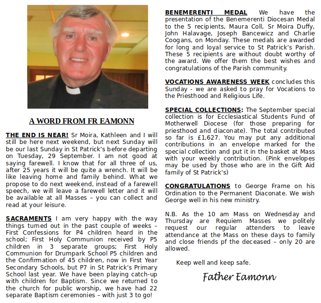 A word from Fr. Sweeney :