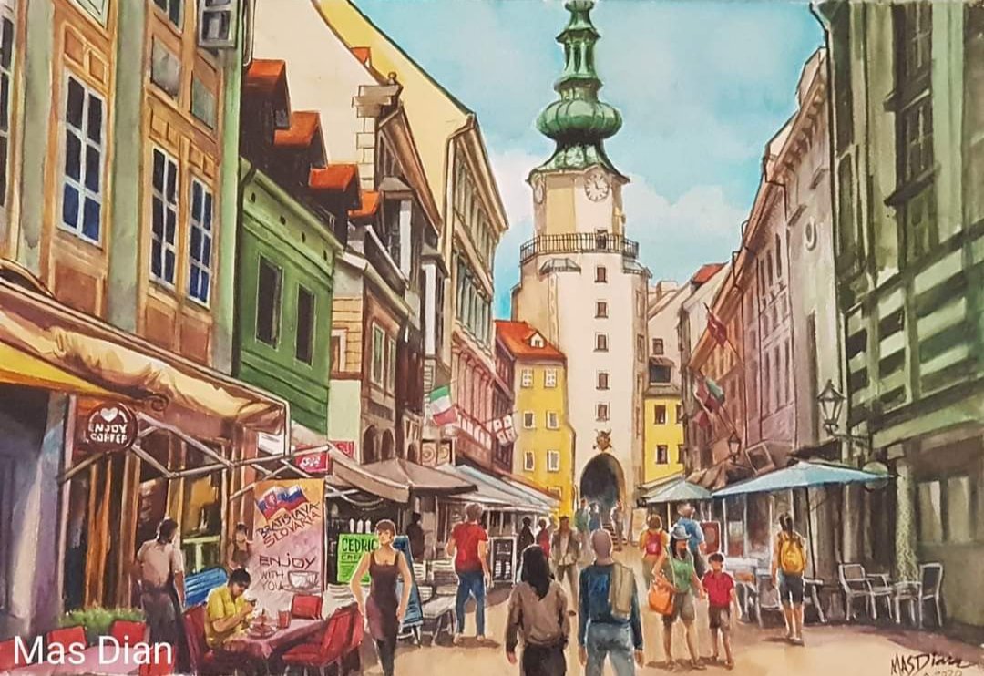 The Michael's Gate at Bratislava, Slovakia.
Water color by Mas Dian, Master Fengshui of Indonesia.