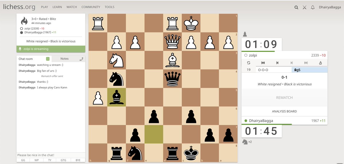 chessyard's tweet photo. Just defeated Jonathan Schrantz during his live stream on twitch with the Caro Kann! Efforts giving result is happiness!

@IM_Rosen @STLChessClub @agadmator @ChessNetwork @ben_finegold @ChessbaseIndia @ReheSamay @ginger_gm 

#chess24 #chess #chess9lx #chesstournament #KeepGoing https://t.co/We7cf8bWWK