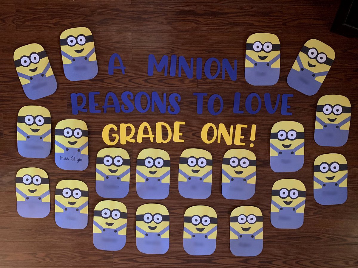 missgligic's tweet photo. Can’t wait to get my new bulletin board up on the wall on Monday! I blurred out my students names, but hoping they like our new minion board https://t.co/sT9JLLoTko