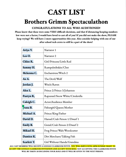 The cast list is here <a href="/WaukeshaNorth1/">Waukesha North HS</a>!

Congratulations to all! A reminder that if you are cast, the Google Classroom invite must be accepted by 10pm tomorrow to accept your role. If you did not make the cast list, please consider joining a tech crew!